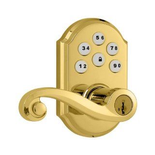 Kwikset 912 Z Wave Lido SmartCode Electronic Lever featuring SmartKey in Lifetime Polished Brass   Door Levers  