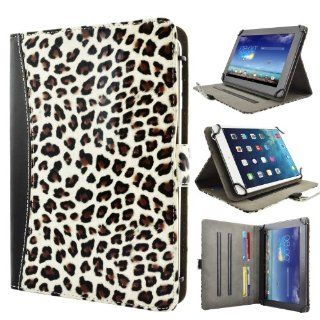 caseen Universal Tablet Case Cover 8.9" 9.7" 10" 10.1" Inch (White Cheetah/Black) [Adjustable Multi Angle Stand Folio] for Android, D2 Pad 912 927, Apple iPad, Windows, Acer Iconia, Ainol, Ematic, ASUS Transformer Book T100, MeMO Pad, V