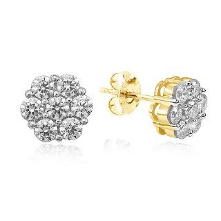 14k Yellow Gold Diamond Cluster Stud Earrings (1.00 cttw, I J Color, I2 I3 Clarity): Jewelry