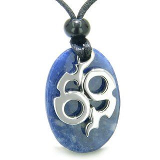 Amulet Infinity Symbol Magic Fire Energy Lucky Charm Sodalite Gemstone Good Luck Powers Pendant on Adjustable Necklace: Jewelry