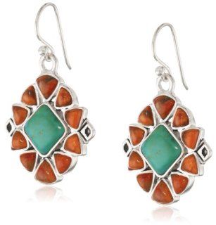 Barse "Festival" Turquoise Orange Coral Drop Earrings: Jewelry