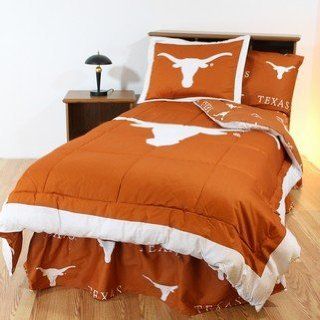 Texas Longhorns 6 pc. Twin Bed in a Bag Set with Reversible Comforter and Team Colored Sheets   Entire Set Includes: (1) Twin Reversible Comforter, (1) Standard Pillow Sham, (1) TWIN Flat Sheet, (1) TWIN Fitted Sheet, (1) Standard Pillow Case and (1) Twin 