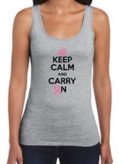 Keep Calm and Carry On Breast Cancer Awareness Juniors Tank Top: Clothing