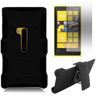 [SlickGears] Black Heavy Duty Combat Armor Kickstand Case w/ Belt Holster for Nokia Lumia 920 (AT&T) + Premium Screen Protector Combo: Cell Phones & Accessories