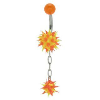 Dangle Orange Yellow Koosh Ball Belly Button Ring: Curved Belly Button Piercing Barbells: Jewelry