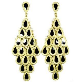 Heirloom Finds Elegant Black Enamel and Gold Tone Dangling Chandelier Earrings: Jewelry