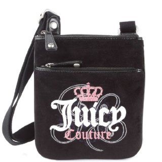 Juicy Couture Go Steady Velour Crossbody Bag Glitter Crown Logo Black YSRUO923: Everything Else