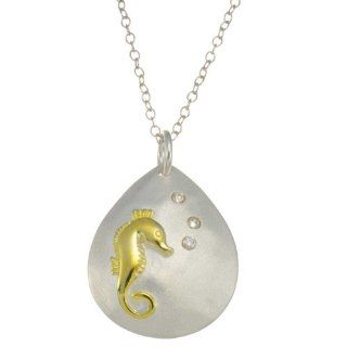 925 Sterling Silver Gold Plated Seahorse Pear Shape Charm Pendant/Necklace 18 Inches 925 Silver Chain: Jewelry