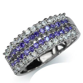 Amethyst Purple & White CZ Gold Plated 925 Sterling Silver Journey Ring Size 7 SilverShake Jewelry