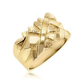 14K Yellow Gold Men's Diamond Cut Nugget Ring: Jewelry