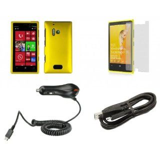 Nokia Lumia 928   Premium Accessory Kit   Yellow Hard Shell Case + ATOM LED Keychain Light + Screen Protector + Micro USB Cable + Car Charger Cell Phones & Accessories
