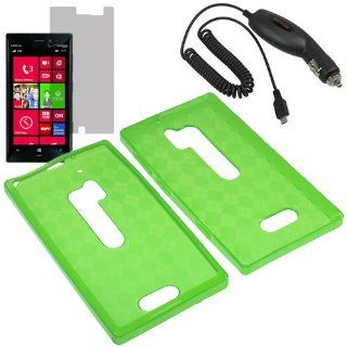 HR TPU Sleeve Gel Cover Skin Case for Verizon Nokia Lumia 928 + LCD + Car Charger Green Checker Cell Phones & Accessories