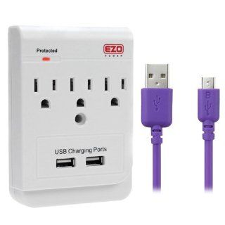 EZOPower 3 AC Outlet Wall Mount Plate Surge Charge Protector with 2 USB Charger Ports 2.1A + 6 Feet Purple USB Data Cable for Samsung Galaxy Tab S 10.5 (SM T800 / SM T805)/ 8.4 (SM T700 / SM T705) Tablet Cellphone Smartphone and more: Cell Phones & Acc