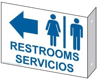 Restrooms With Symbol Left Sign RRB 6984Proj BLUonWHT Restrooms : Business And Store Signs : Office Products