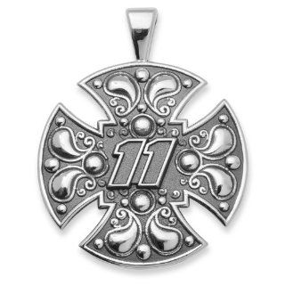#11 Denny Hamlin Sterling Silver Large Men's Maltese Cross Pendant Charm: Jewelry