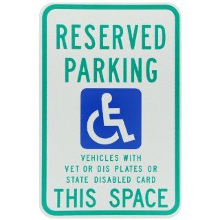 Brady 91388 18" Height, 12" Width, B 959 Reflective Aluminum, Blue And Green On White Color Handicapped Sign Industrial Warning Signs