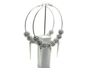 Silver Lady Gaga Paparazzi Basketball Wives Earring with Shamballa Balls and 3 Spikes: Pendants: Jewelry