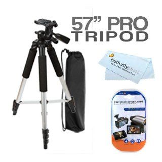 57 Camera/ Camcorder Tripod w/ Carrying Case For JVC GZ HM960 HD Everio GZ HM30 GZ HM50 GZ HM440 GZ HM450 GZ HM650 GZ HM670 GZ HM690 GZ HD520 GZ HM860 GS TD1B Digital Camcorder + LCD Screen Protectors + MicroFiber Cleaning Cloth : Camera & Photo