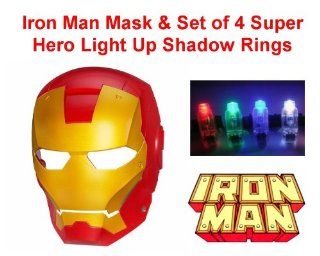 Bundle   5 Items: Unique Kids Dress Up Role Play Cosplay Costume Pretend Play Universal Size Super Hero Avengers Iron Man Mask with Set of 4 Light Up Shadow Rings: Toys & Games