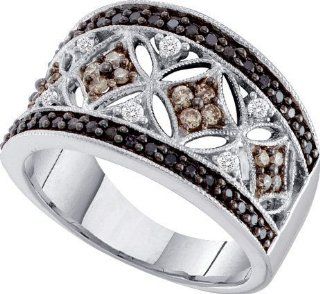 14K White Gold Pave Set Chocolate Brown, White and Black Round Diamonds Fashion Wedding Anniversary Ring Band ( 0.50 cttw H   I Color I2 Clarity )   Size 9 Jewelry