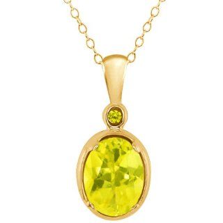 1.61 Ct Oval Canary Mystic Topaz and Canary Diamond 18k Yellow Gold Pendant Jewelry
