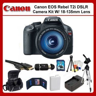 Canon EOS Rebel T2i Digital SLR Camera Kit with 18 135mm Lens. Package Includes Canon EOS Rebel T2i, Canon 18 135mm f/3.5 5.6 IS Lens, Extended Life Battery, Rapid Travel Charger, 16GB Memory Card, Memory Card Reader, Memory Card Wallet, HDMI Cable, 50&qu