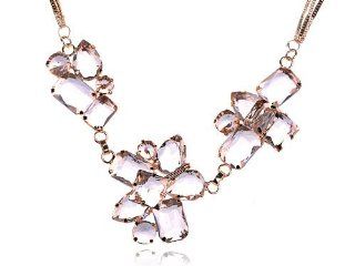 Gold Tone Triple Strand Ice Cube Chunky Iceberg Faceted Crystal Gem Necklace Jewelry