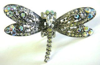 Top Quality Womens Rhinestone Medium Dragon Fly Metal Claw Hair Clip Antique Silver 6 Colors (Clear) : Beauty
