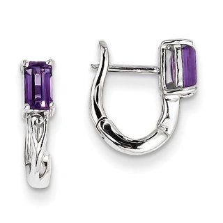 Sterling Silver Rhodium Plated Amethyst Hinged Hoop Earrings, Best Quality Free Gift Box Satisfaction Guaranteed: Jewelry
