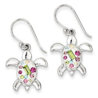Sterling Silver Rhodium Plated Stellux Crystal Turtle Dangle Earrings, Best Quality Free Gift Box Satisfaction Guaranteed: Jewelry