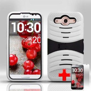 LG Optimus G Pro E980   2 Piece Silicon Soft Skin Ribbed Hard Plastic Kickstand Case Cover, Black/White+ LCD Clear Screen Saver Protector: Cell Phones & Accessories