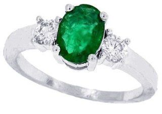 1.30CT Genuine Emerald Diamond Three Stone Ring in 14Kt White Gold: Mytreasurez: Jewelry