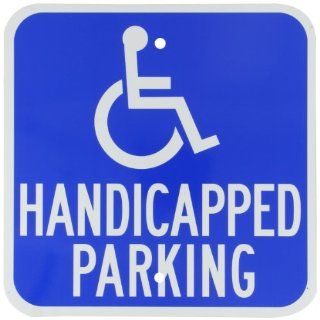 Brady 91358 12" Height, 12" Width, B 959 Reflective Aluminum White On Blue Color Handicapped Sign, Legend "Handicapped Parking (With Picto)" Industrial Warning Signs