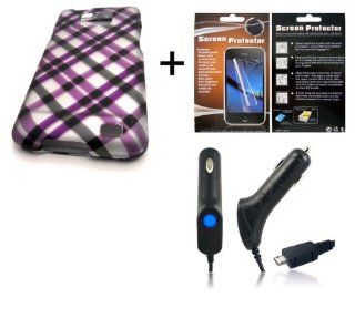 COMBO CHARGER LCD Straight Talk Samsung Galaxy S959G S2 SII II 2 PURPLE PLAID DESIGN + LCD SCREEN PROTECTOR + CAR CHARGER HARD Case Skin Cover Mobile Phone Accessory: Cell Phones & Accessories