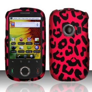 Premium Hot Pink and Black Leopard Spots Design Rubberized Shield Hard Case Cover + Atom LED Keychain Light for Huawei M835 (Metro PCS): Cell Phones & Accessories