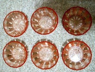 Set of Six Vintage Depression Glass (Pink) Dessert Bowls (4" across)  