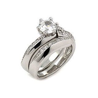 925 Sterling Silver Cubic Zirconia Wedding Set Ring   RingSize 6 Jewelry
