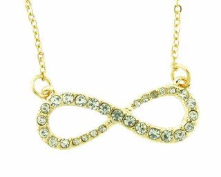 Small Gold Tone Infinity with Clear Crystal Charm Pendant Necklace: Jewelry