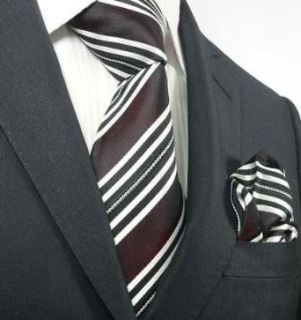 Landisun 47L White Red Black Stripes Mens Silk Tie Set Tie+Hanky &Plastic Hook at  Mens Clothing store