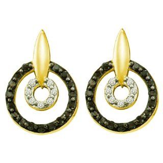 0.63 Carat (ctw) 14k Yellow Gold Round Black & White Diamond Ladies Fine Earrings: Jewelry