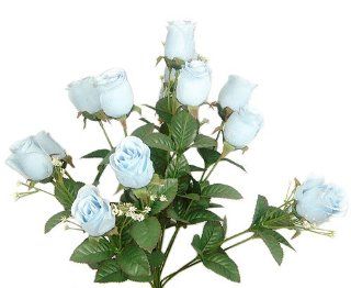 17" Elegant Raindrop Rose Bush Silk Flowers Wedding Bouquet Baby Blue 989   Artificial Shrubs