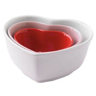 BIA Cordon Bleu Heart Bowls, Set of 3, Pink, Red and White: Kitchen & Dining