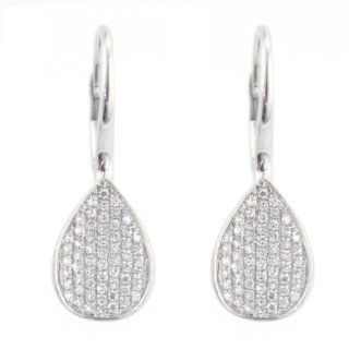 14k White Gold Pave Set Teardrop Diamond Earrings Jewelry