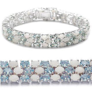 25.80 Carat Genuine Blue Topaz and Opal Sterling Silver Bracelet: Jewelry