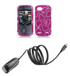 ZTE Warp Sequent (Boost Mobile) Premium Combo Pack   Silver Hearts on Pink Diamond Bling Case + ATOM LED Keychain Light + Micro USB Wall Charger: Cell Phones & Accessories