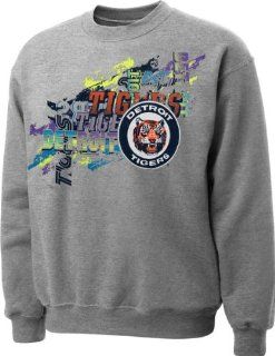 Detroit Tigers Hooded Sweatshirt : Mitchell & Ness Detroit Tigers Gray Stacked Crewneck Sweatshirt : Sports Fan Apparel : Sports & Outdoors