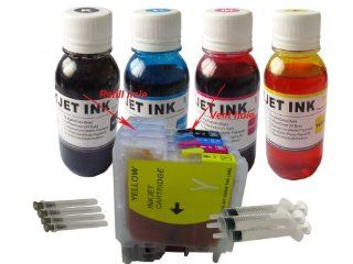 ND TM Brand Dinsink Brother LC61 LC65/38/16/970/980/1100 Refillable Ink Cartridge+ 400ML ND Brand Bulk Refill Ink Specially Formulated for Brother   Cyan, Yellow, Magenta, and Black Color+4Syringes for Brother :MFC 250C MFC 255CW MFC 290C MFC 295CN MFC 490