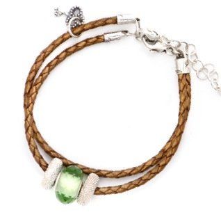Braided Leather Bead Charm Bracelet with Three Beads in Beautiful Gift Box   Made in USA By Novobeads   Fits all European Charms Includinng Pandora: Jewelry