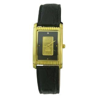 Consort Men's AM983:2/01A03XX Genuine Swiss Gold Ingot Diamond Black Dial Leather Strap Watch: Watches