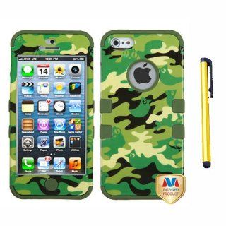 Hard Plastic Snap on Cover Fits Apple iPhone 5 5S Green Woodland Camo/Army Green TUFF Hybrid + A Gold Color Stylus/Pen AT&T, Cricket, Sprint, Verizon (does NOT fit Apple iPhone or iPhone 3G/3GS or iPhone 4/4S or iPhone 5C): Cell Phones & Accessorie